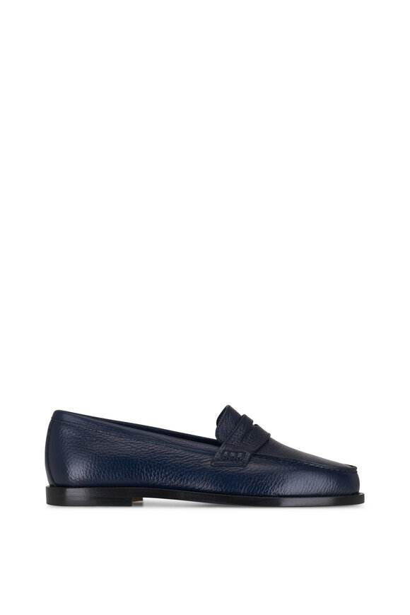 Manolo Blahnik - Perrita Dark Blue Tumbled Leather Loafer 