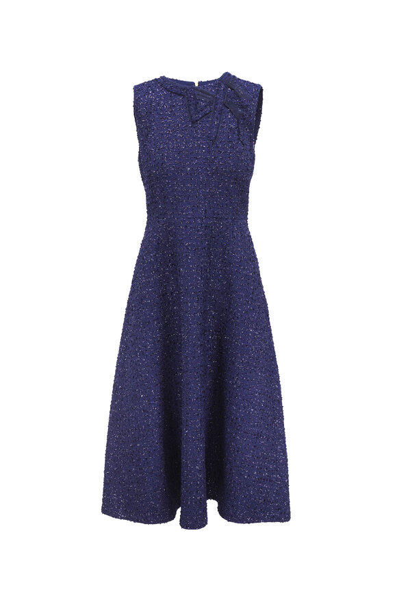 ワンピース Blue tweed papillon chain flare dress M Blue tweed papillon chain flare dress 白M