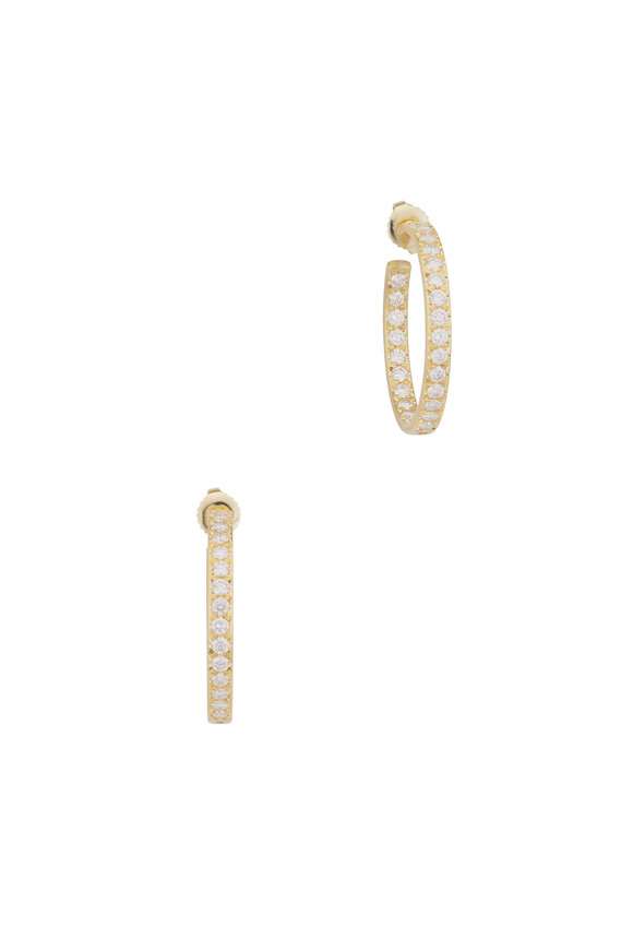 Caroline Ellen 18k Yellow Gold Pave Diamond Hoop Earrings - view 1