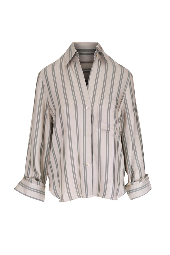 TWP Next Morning Ivory, Green & Gold Button Up Shirt