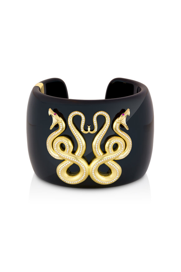 Paul Morelli 18k Yellow Gold Diamond & Ruby Serpentine Cuff - view 1