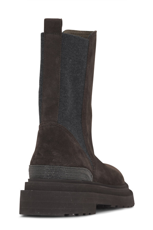 Brunello Cucinelli Beatles Brown Suede Lug Sole Ankle Boot - view 3