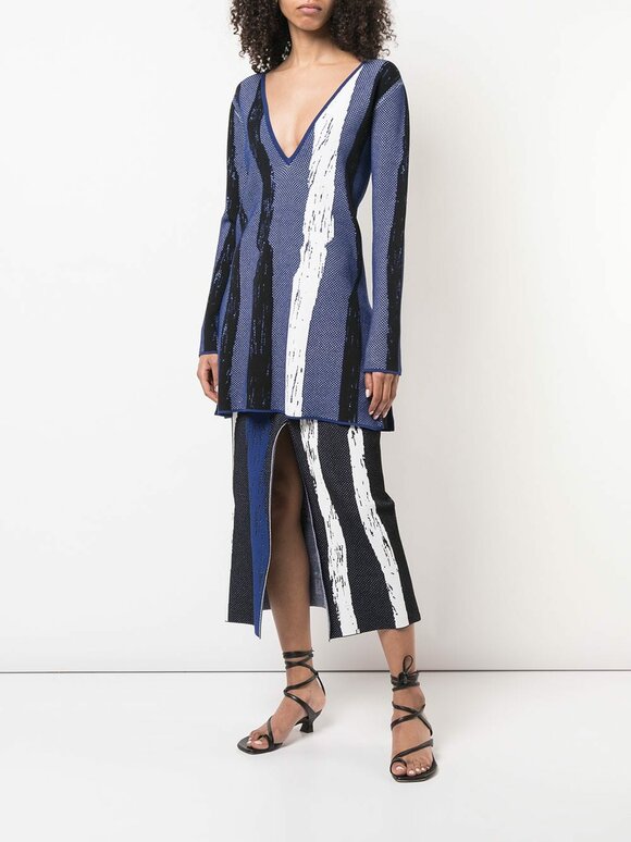 Derek Lam - Black & Blue Brush Stroke Slit Skirt 