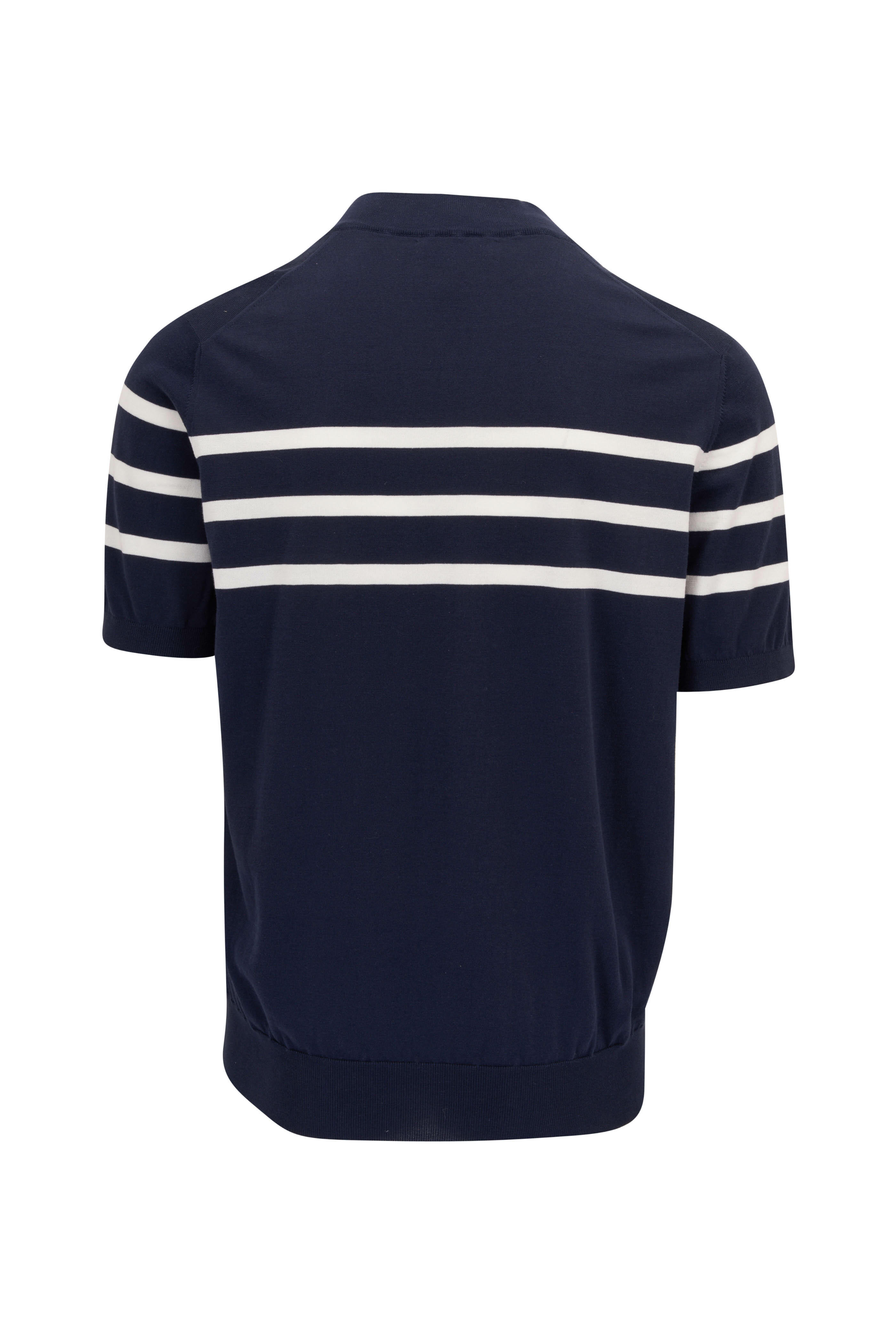 Brunello Cucinelli - Navy Stripe Quarter Zip Polo
