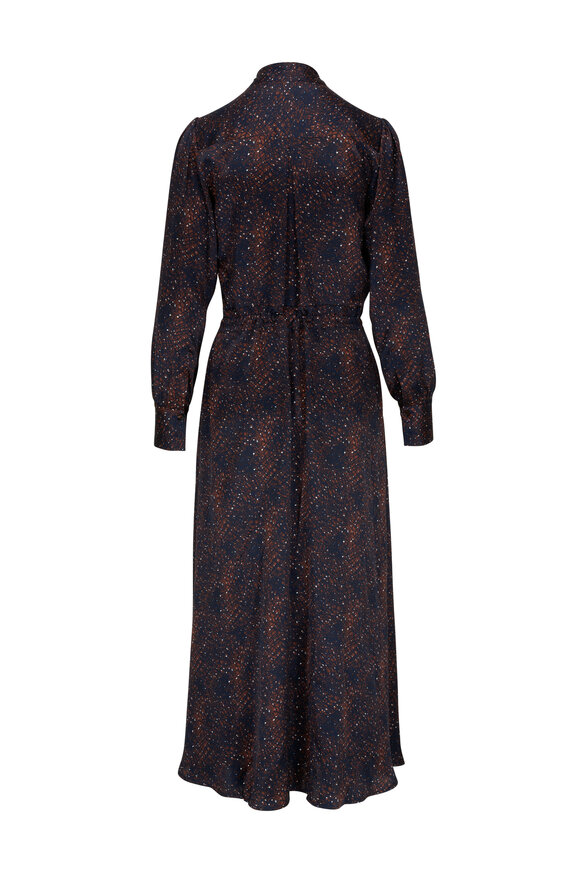 Kiton - Navy & Brown Galaxy Print Silk Drawstring Dress