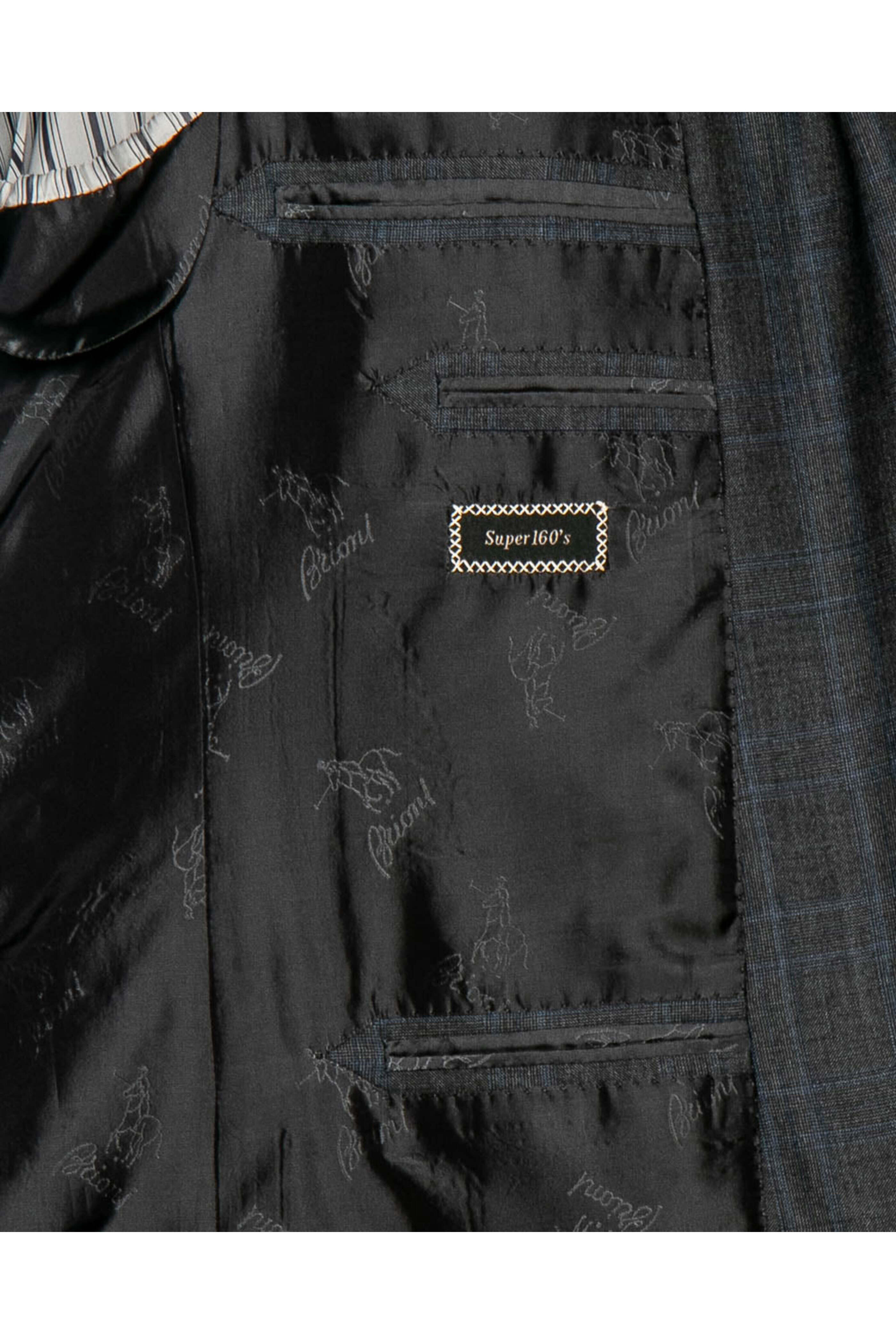 Brioni - Charcoal Glen Plaid with Blue Windowpane Suit