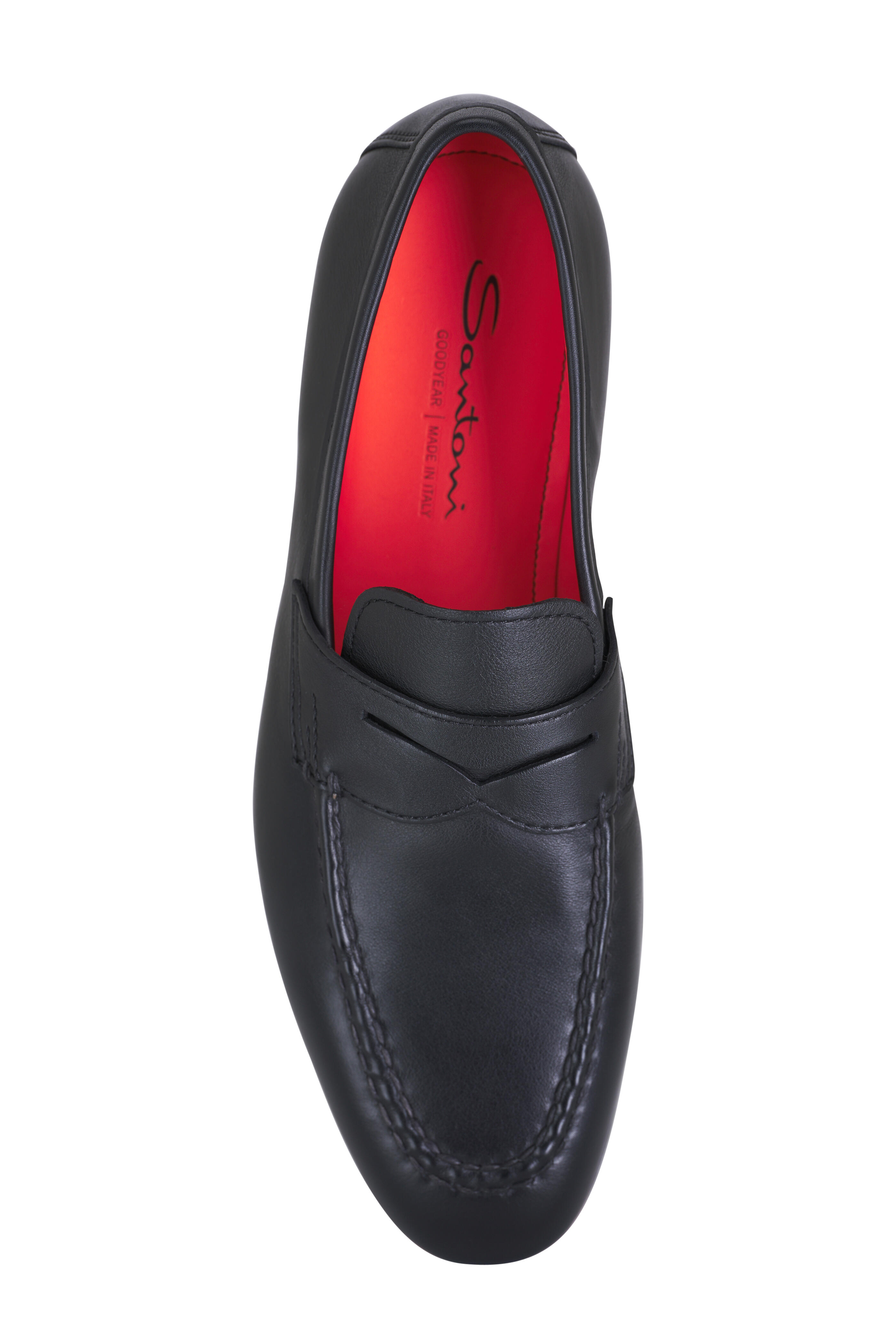 Santoni - Black Leather Penny Loafer