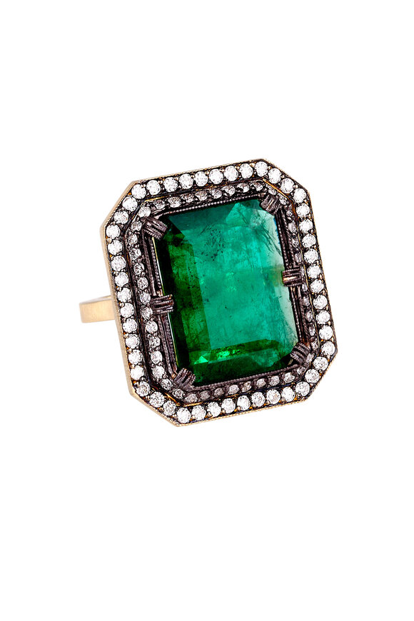 Sylva & Cie - 18K Yellow Gold Emerald & Diamond Ring