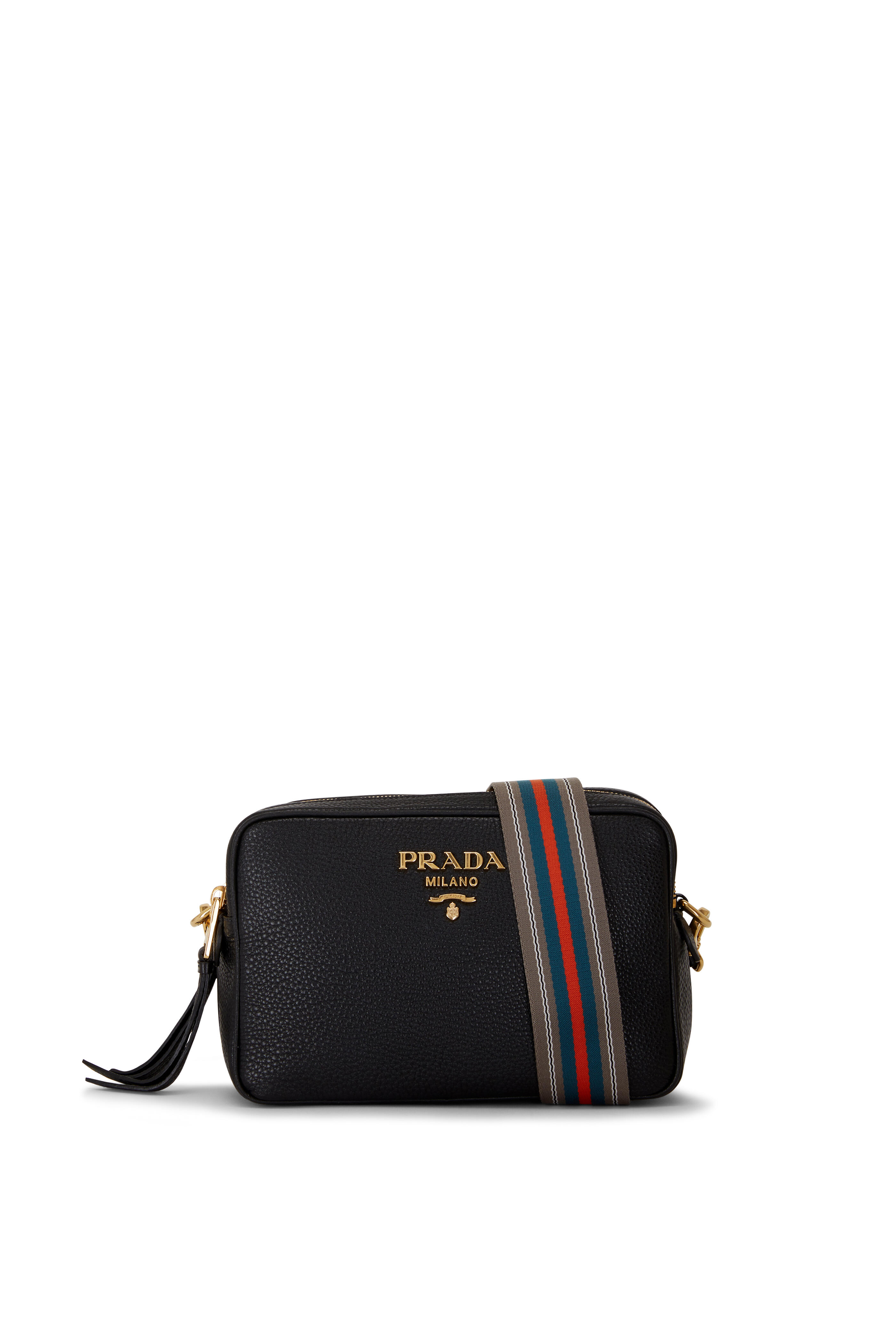 Prada - Black Grained Leather Double Zip Crossbody