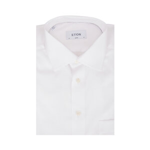 slim fit dress slacks Contemporary Fit White Twill Shirt with Dark Blue Buttons – John Craig main image 1