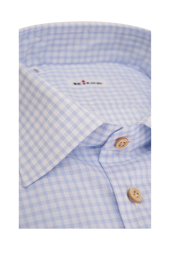 Kiton - Light Blue Check Cotton Dress Shirt 