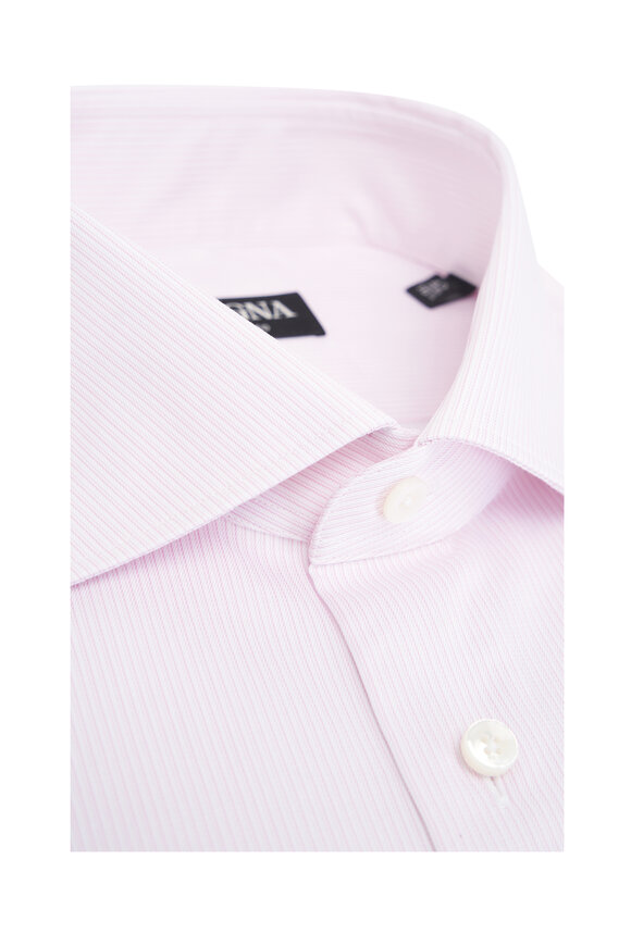 Zegna - Pink Stripe Cotton Dress Shirt