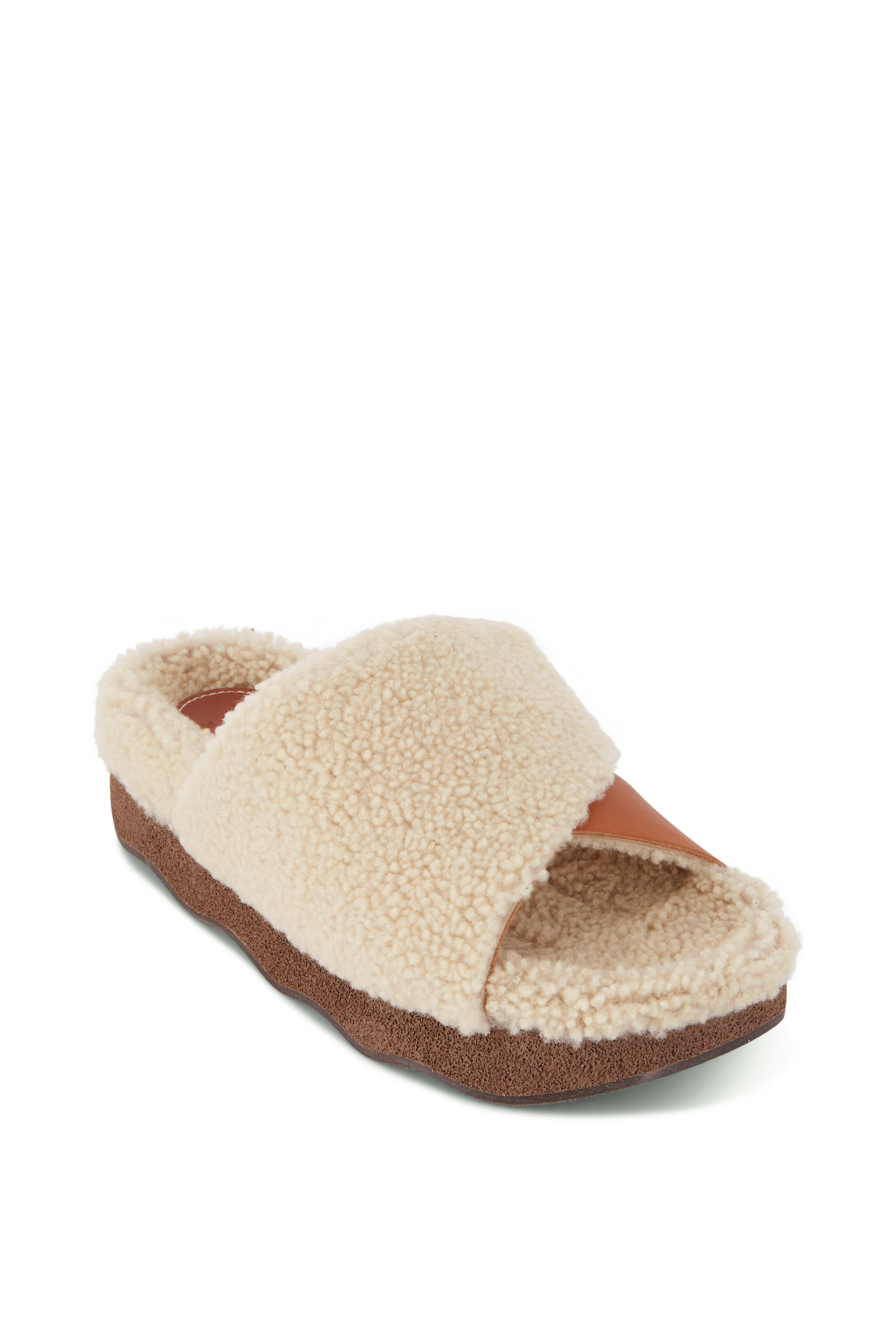 Chloé - Woody Natural & Ochre Shearling Slide | Mitchell Stores