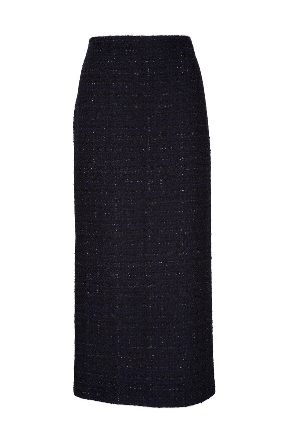Valentino Navy Lurex Tweed Pencil Skirt 