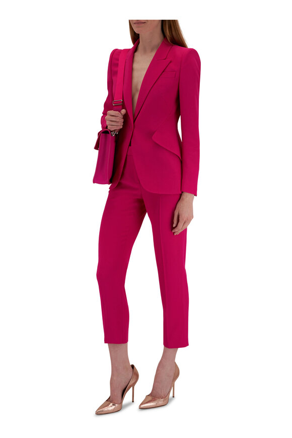 McQueen - Orchid Pink Leaf Crepe Cropped Dress Pant