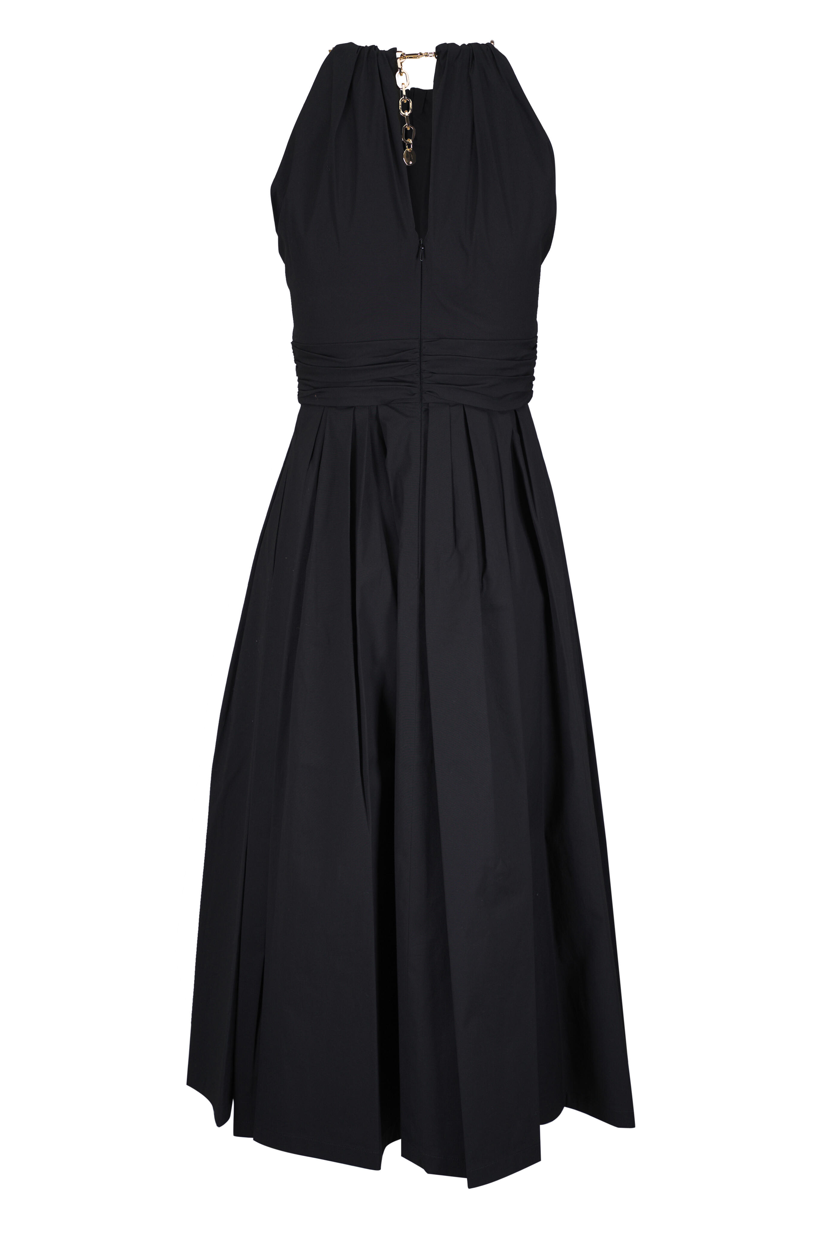 Carolina Herrera - Black & Gold Chain Strap Halterneck Midi Dress