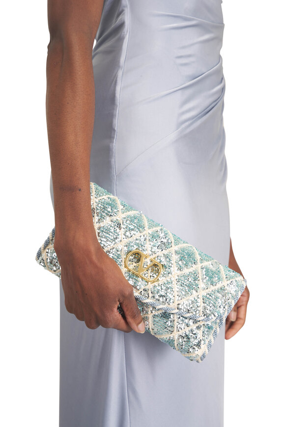 Valentino Garavani Small Celeste Blue Sequin Shoulder Bag - view 2