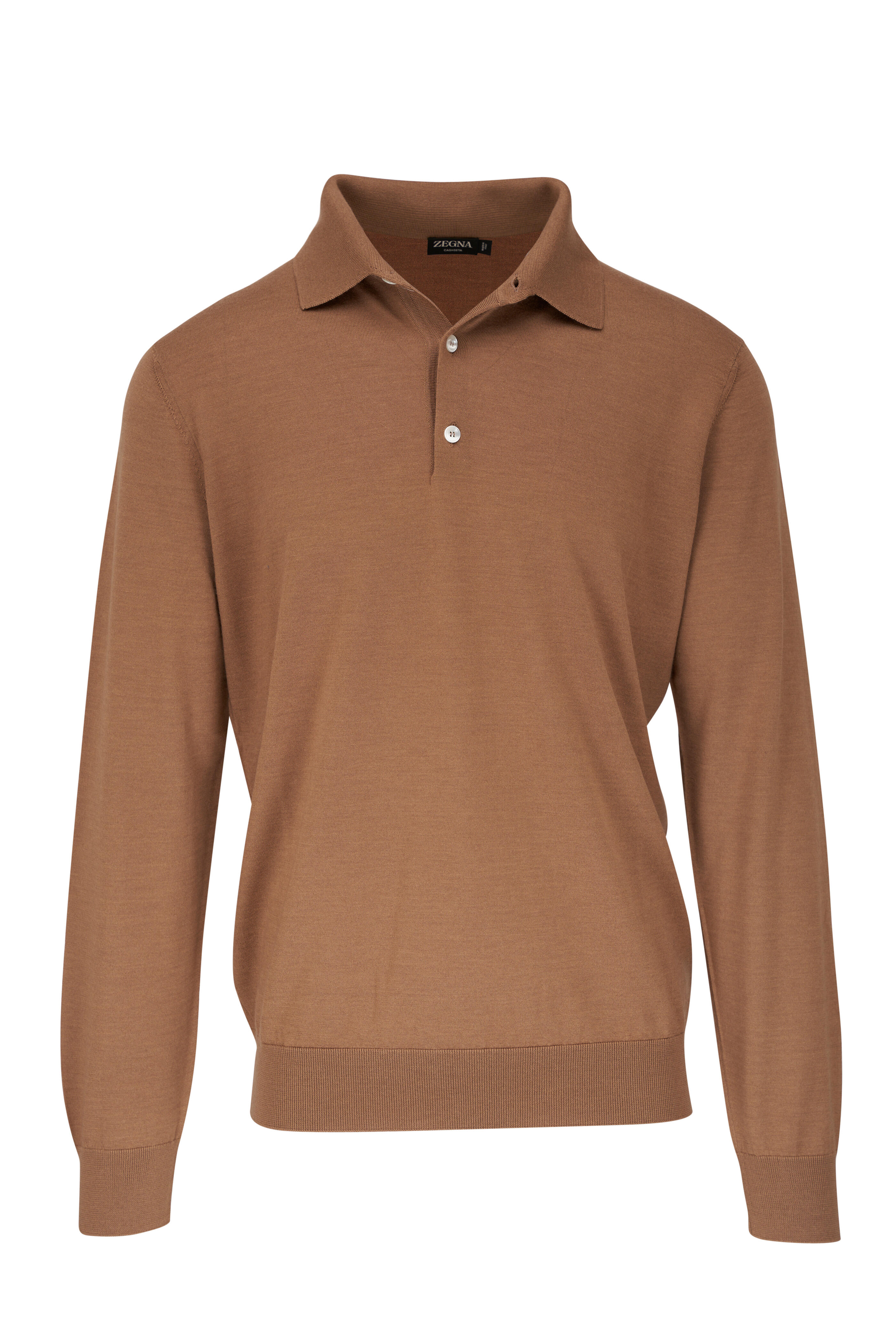 Zegna - Cashseta Dark Beige Polo Shirt | Mitchell Stores