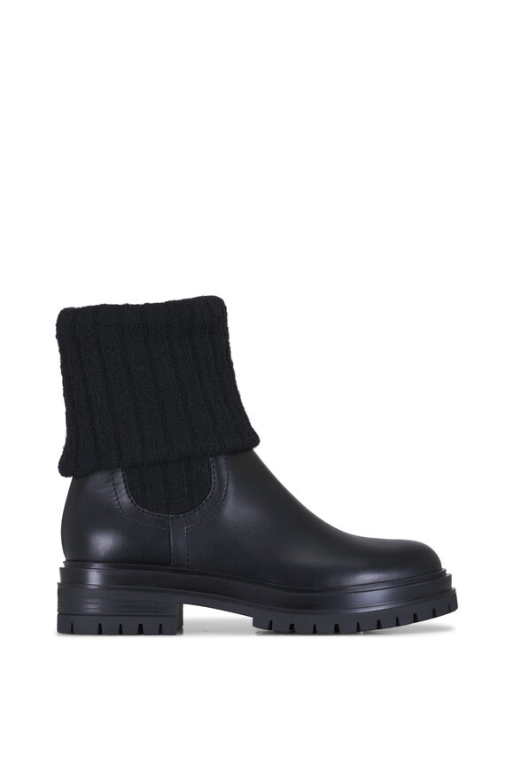 Gianvito Rossi - Black Leather & Knit Foldover Boot