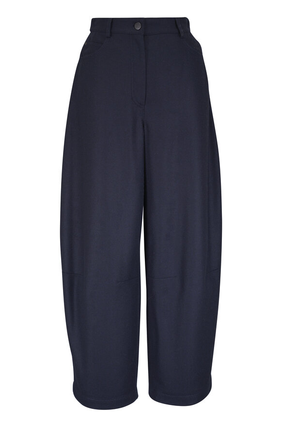 Akris Punto Farrow Navy Blue Wool Flannel Barrel Leg Pant - view 1