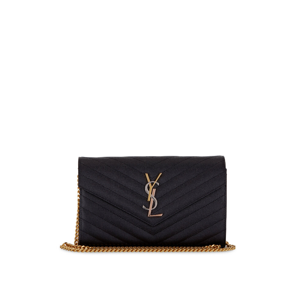 Saint Laurent Women's Cream Tri Metal Monogram Leather Chain Wallet | by Mitchell Stores