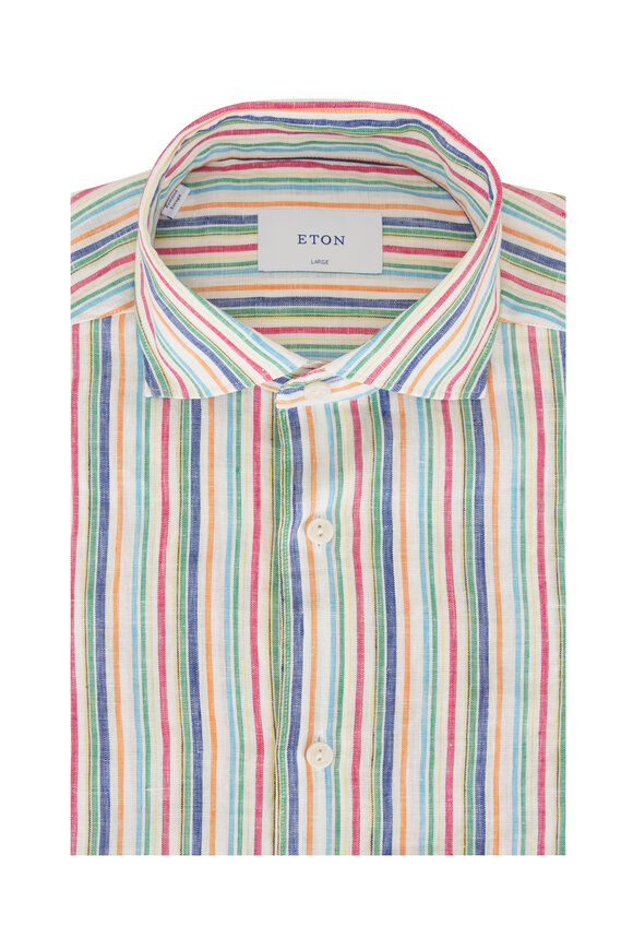 Eton Multicolor Stripe Linen Dress Shirt