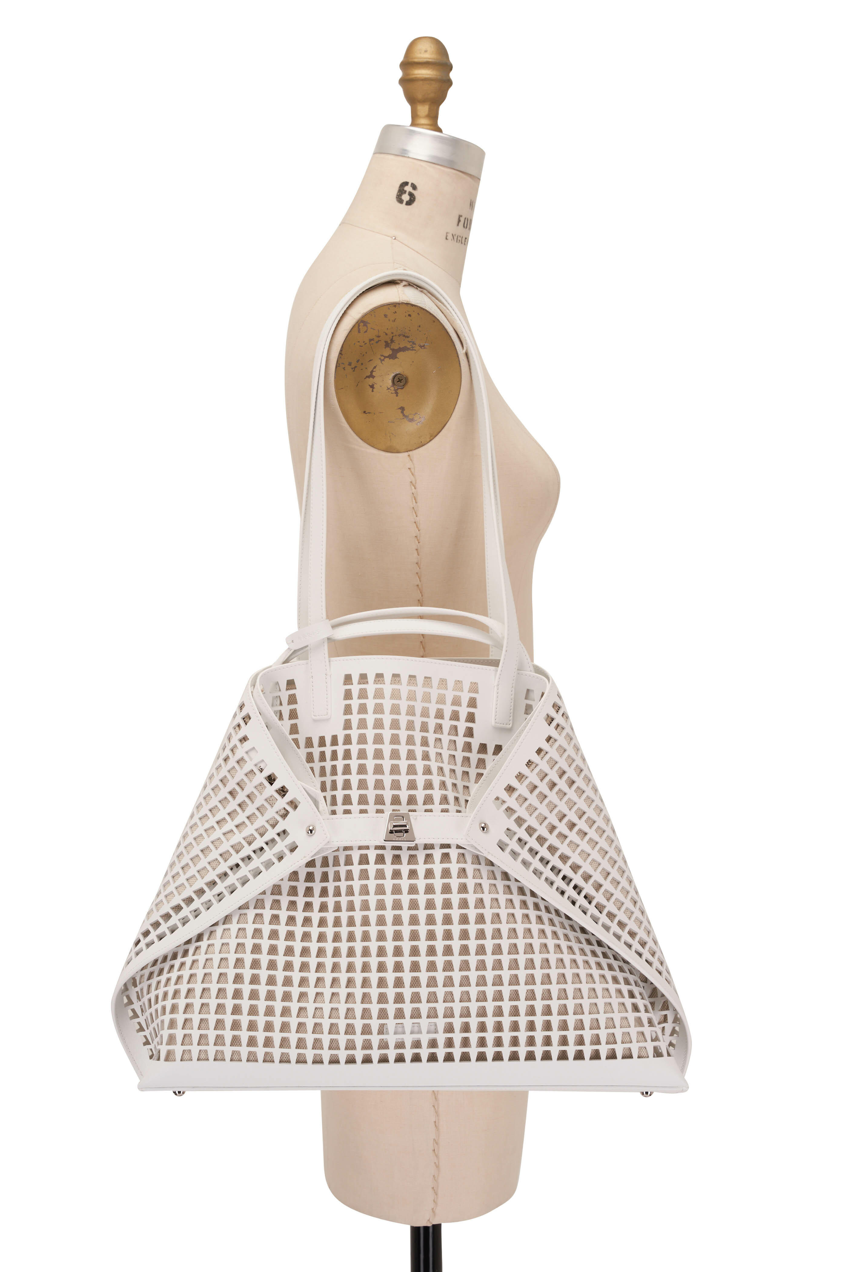 Akris - Medium Ai White Trapezoid Lasercut Shoulder Bag