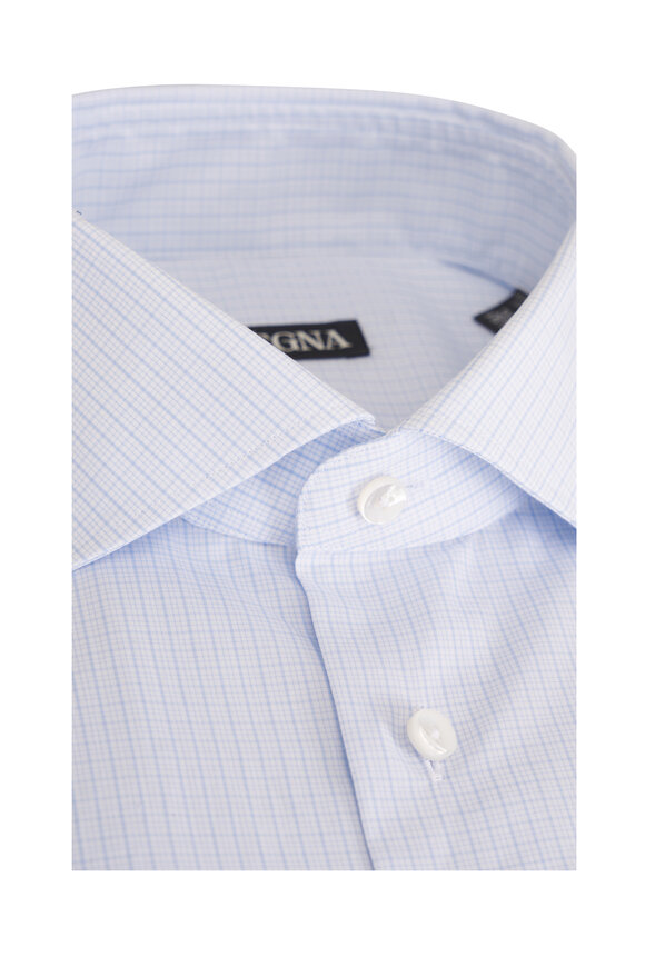 Zegna Blue Micro Check Cotton Dress Shirt - view 2