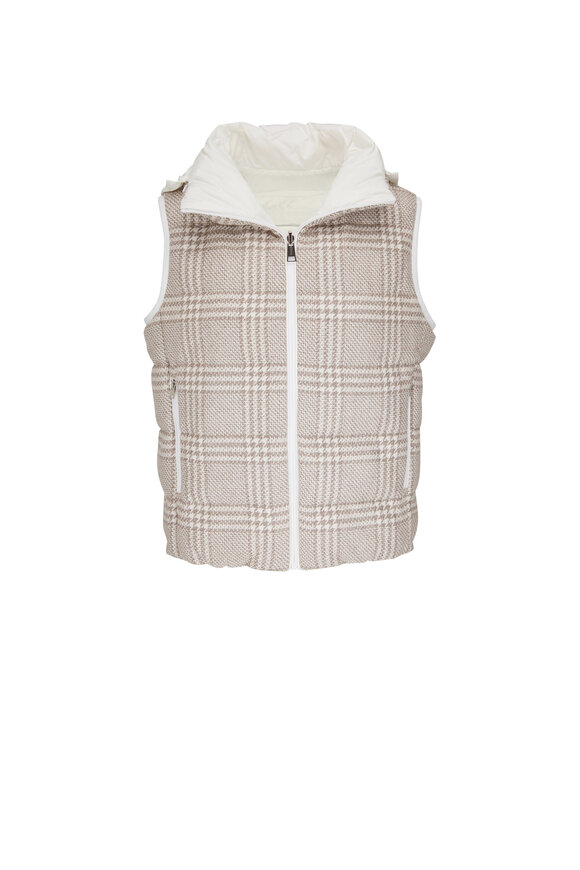 Kiton - Beige Check & White Reversible Down Vest