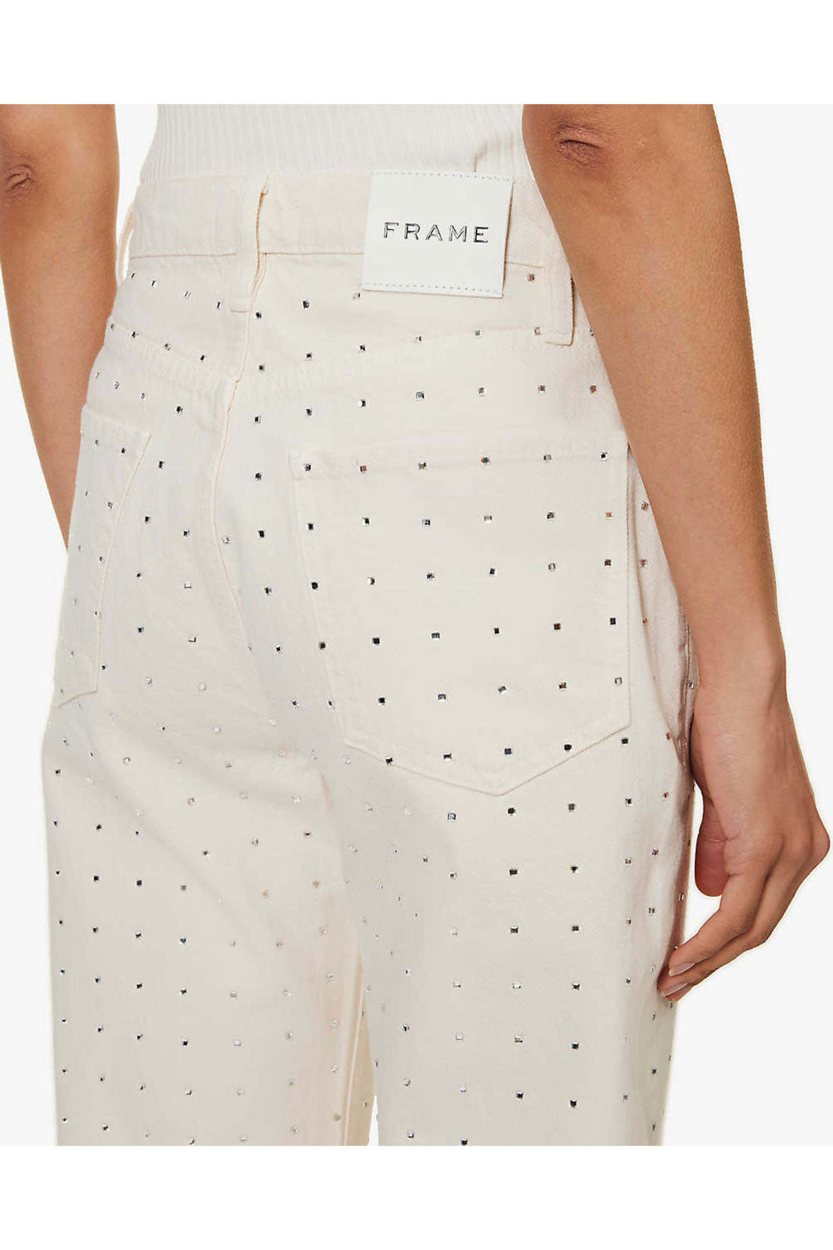 Frame - Rhinestone Le Jane Crop in Bone
