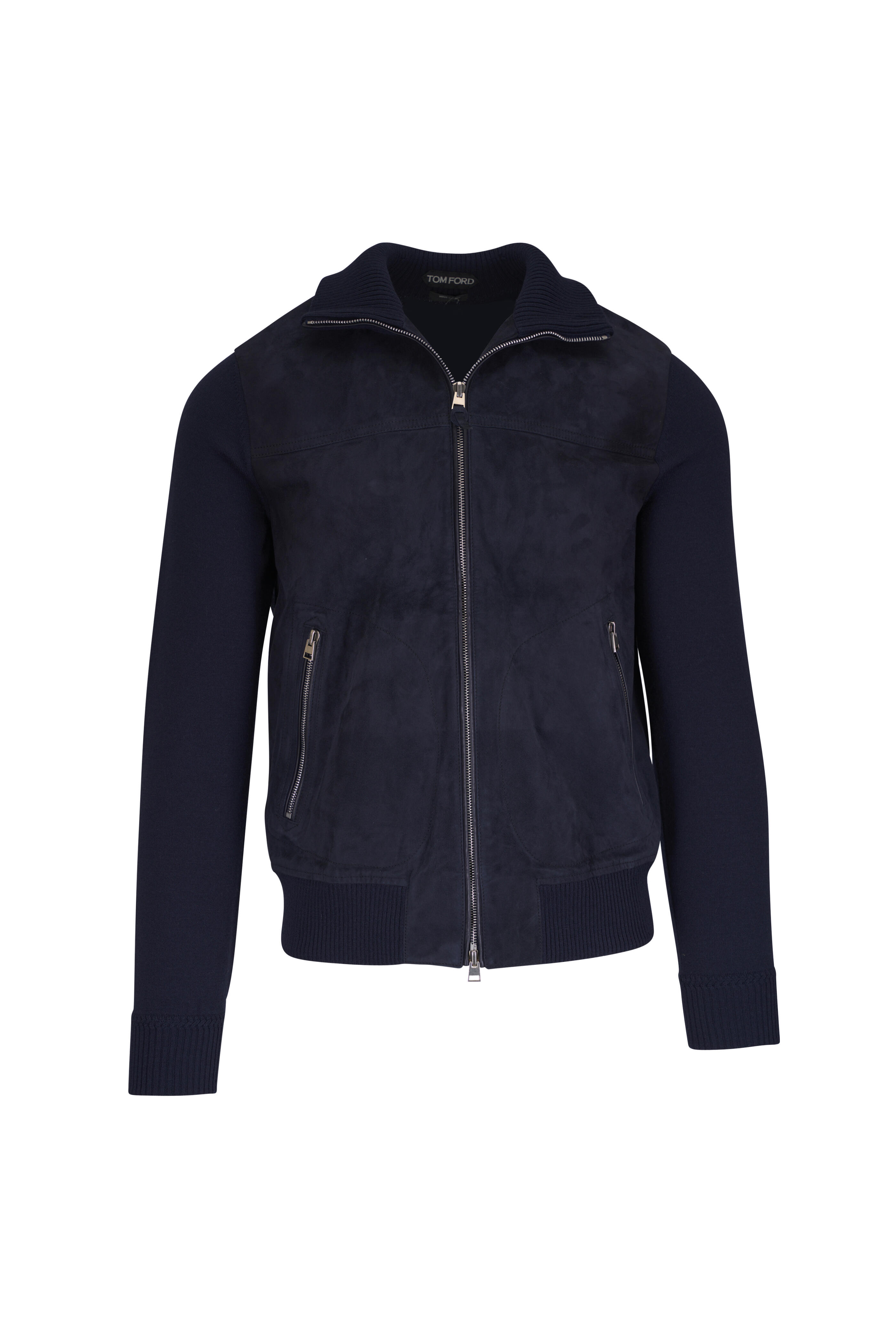 Tom Ford - Deep Ink Suede & Wool Full Zip Sweater