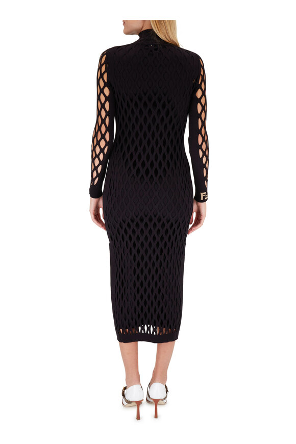 Fendi - Black Knit Open Weave Layered Long Dress