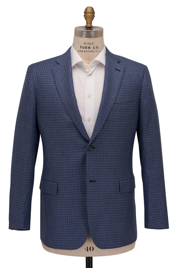 Brioni - Blue Mini Check Silk & Cashmere Sportcoat