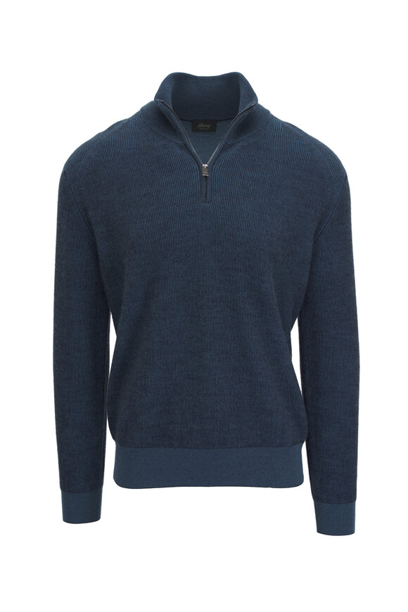 Brioni - Midnight Rib Knit Quarter Zip Pullover 