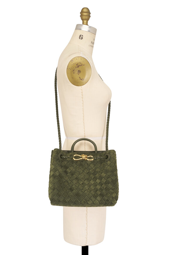 Bottega Veneta Small Andiamo Green Tweed Intrecciato Suede Bag - view 6