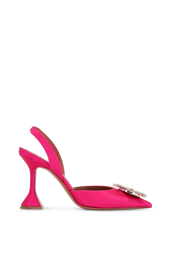 Amina Muaddi - Begum Raspberry Satin Embellished Slingback, 95mm