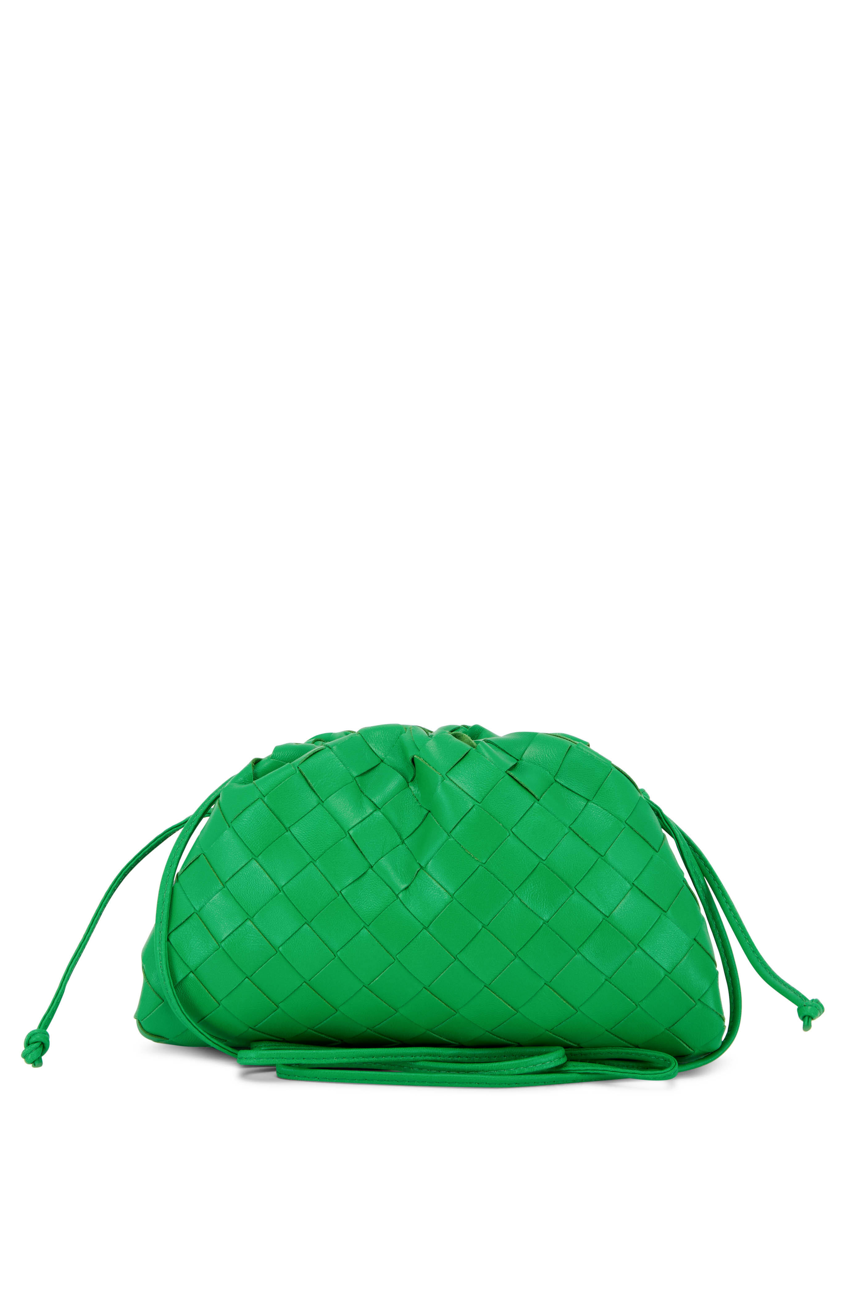 BOTTEGA VENETA Mini leather clutch with strap PARAKEET