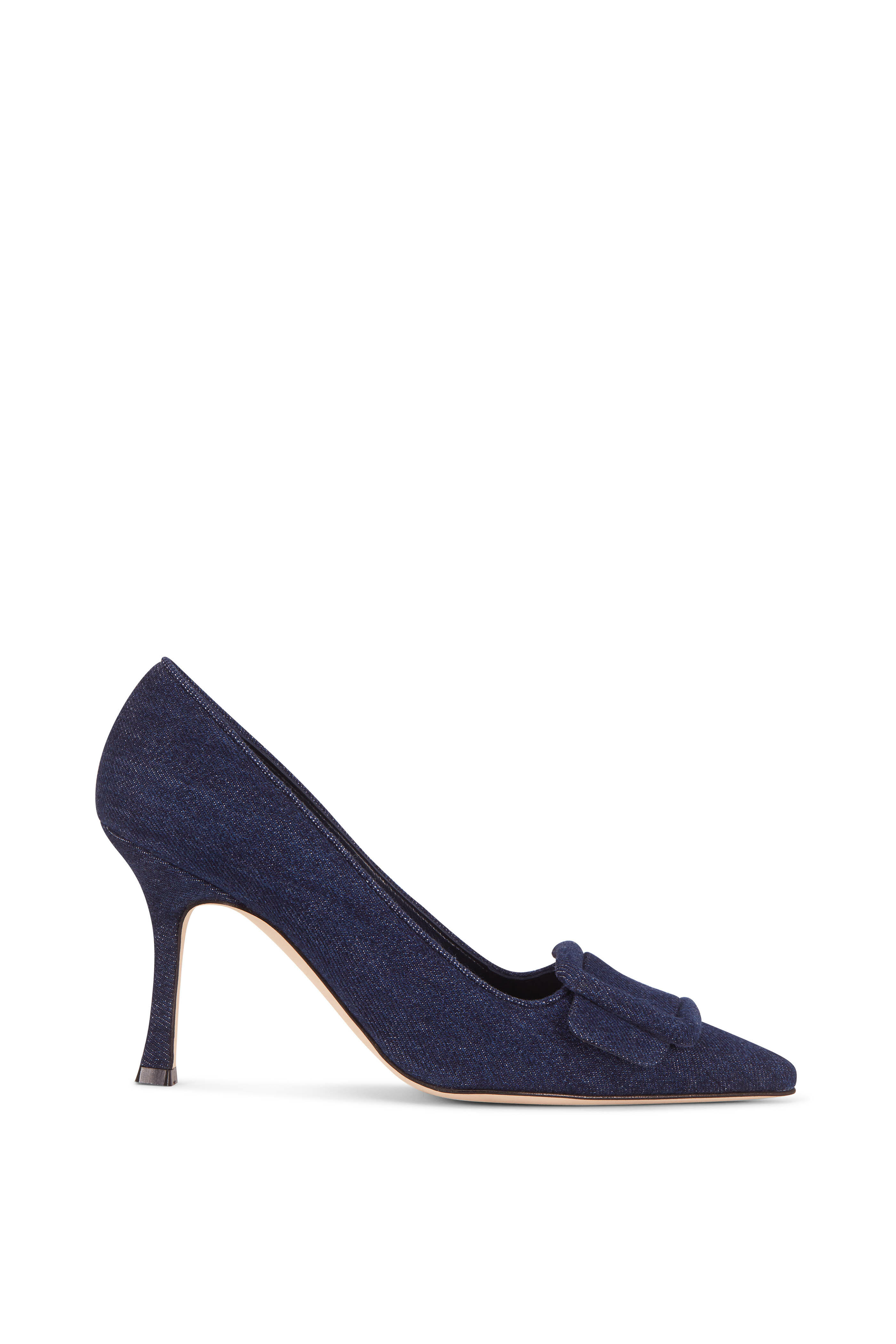 Manolo Blahnik - Maysalepump Blue Denim Buckle Pump, 90mm