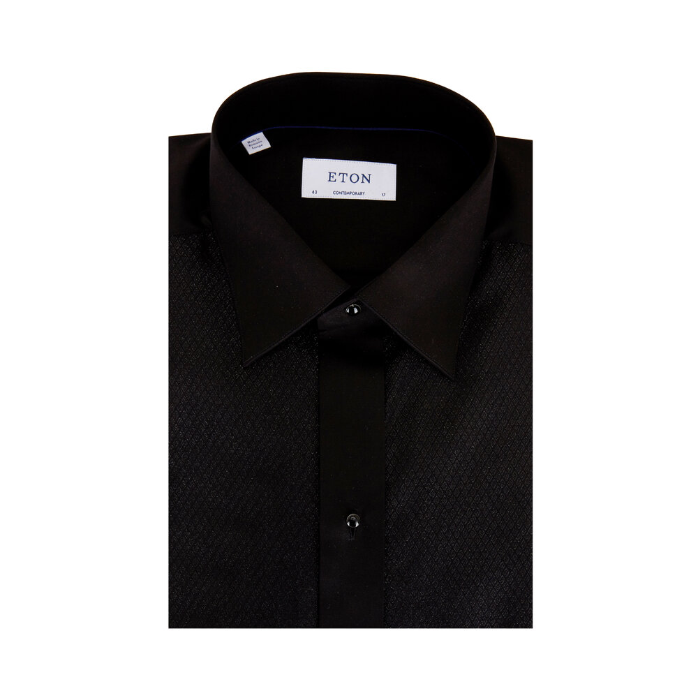 Eton Black & Lurex Bib Contemporary Fit Dress Shirt