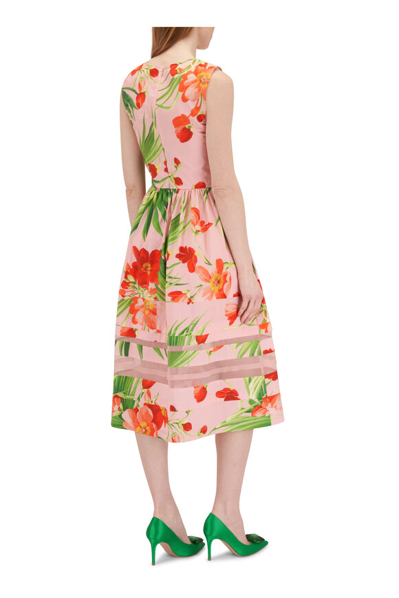 Carolina Herrera - Shell Pink Multi Floral A-Line Midi Dress 