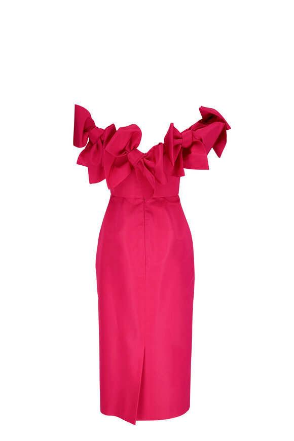 Carolina Herrera - Hot Pink Off-the-Shoulder Column Midi Dress