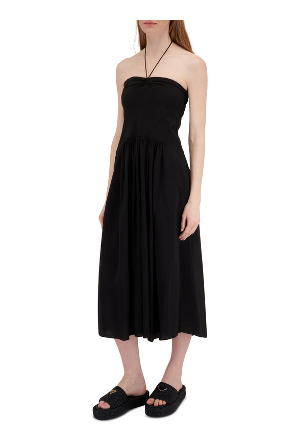 Vince - Black Ruched Halter Dress 