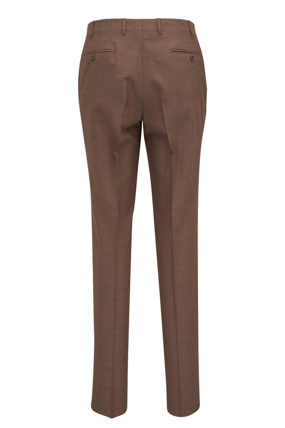 Canali - Dark Tan Melange Solid Wool Dress Pant