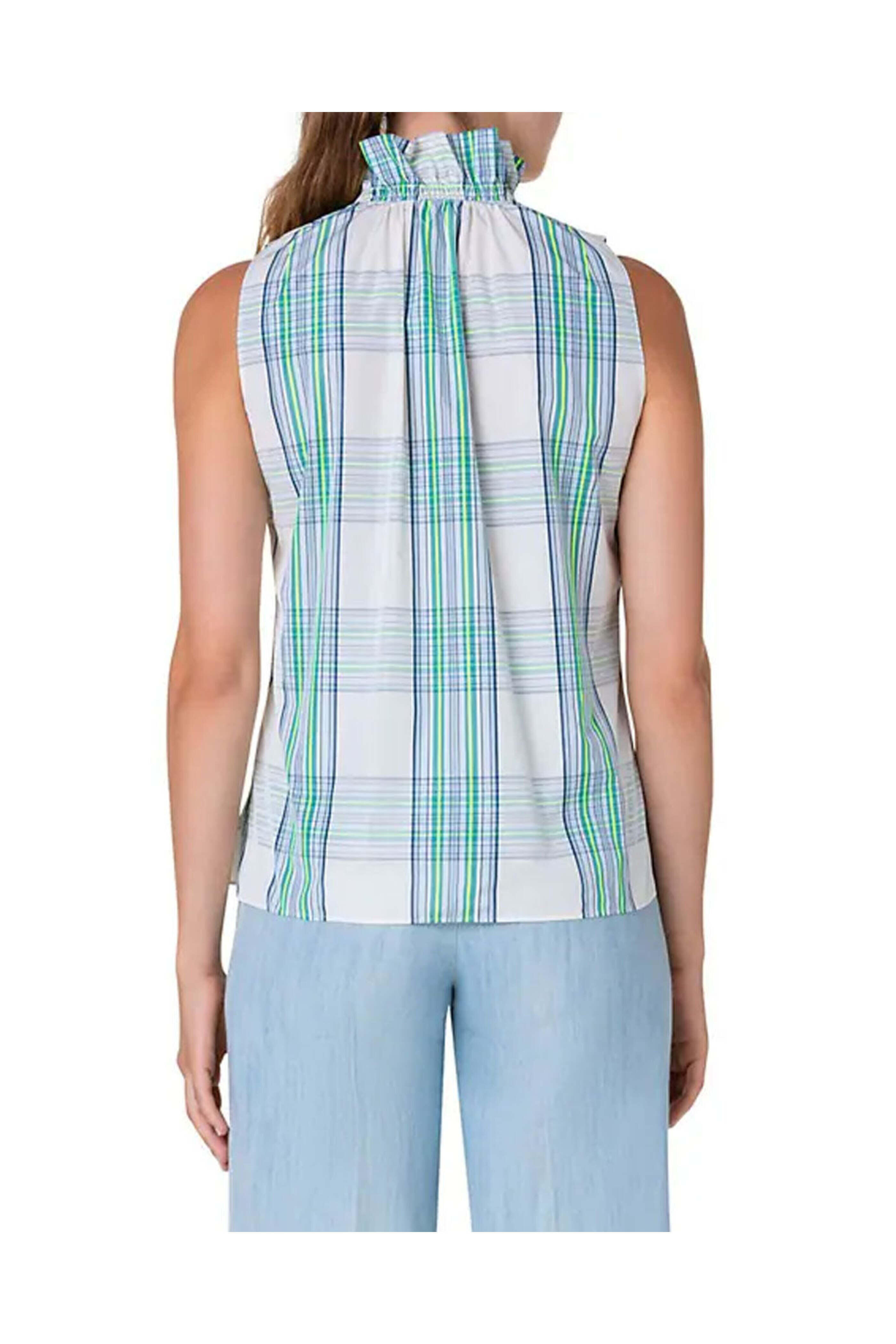 Akris Punto - Neon Yellow Check Techno Taffeta Sleeveless Blouse