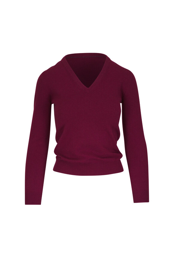 Brunello Cucinelli - Mulberry 2 Ply Cashmere V-Neck Sweater