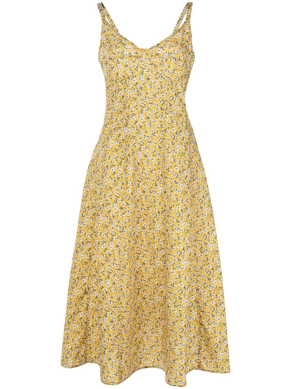 R13 - Yellow Floral Sleeveless Corset Midi Dress
