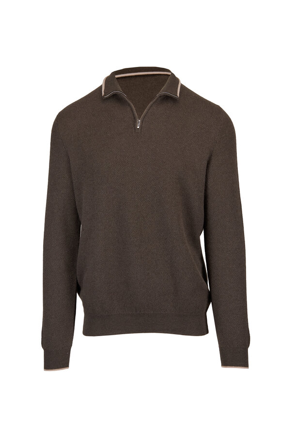 Fedeli Green Bi Color Waffle Knit Quarter Zip - view 1
