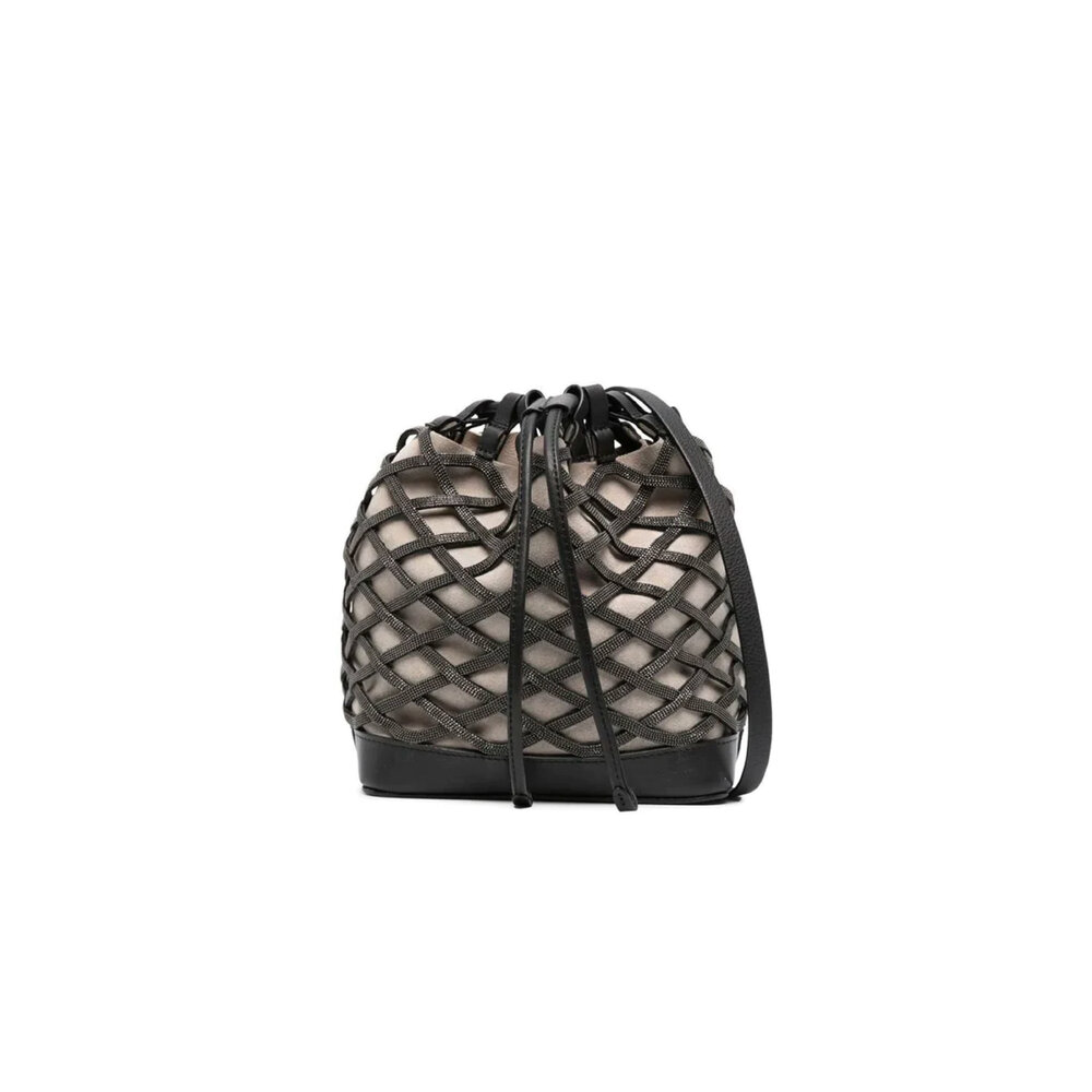 Brunello Cucinelli - Monili Embellished Leather Bucket Bag in Black
