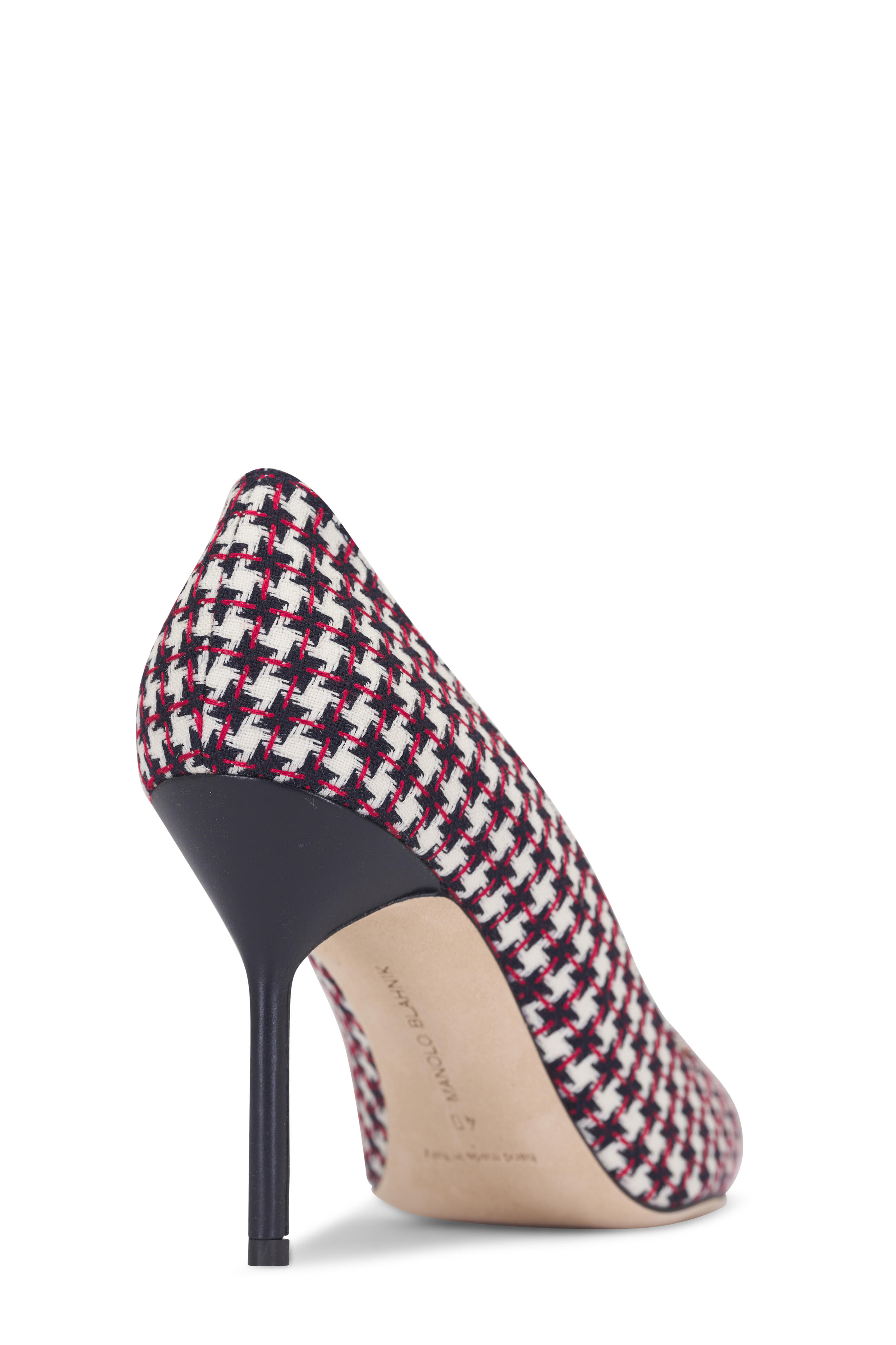 Manolo Blahnik - BB Navy, White & Red Houndstooth Pump, 90mm