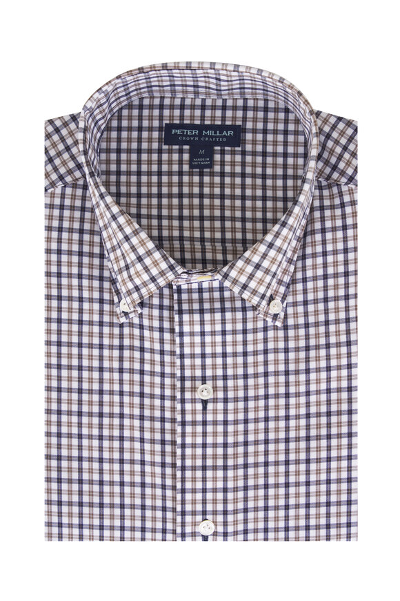 Peter Millar Clarence Navy Check Performance Poplin Sport Shirt - view 1